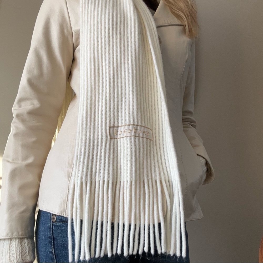 Bebe Cream Ribbed Knit Scarf - Picture 5 of 5